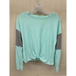 No Boundaries Womens Mint Green Grey Waffle Knit Front Knot Top Large 11-13